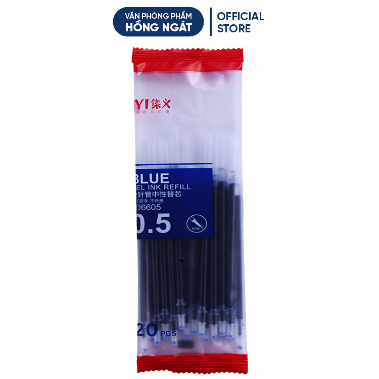 Ruột bút gel mực 0.5mm Resun set 20 ngòi bút bi nước màu đen đỏ xanh giá rẻ B50