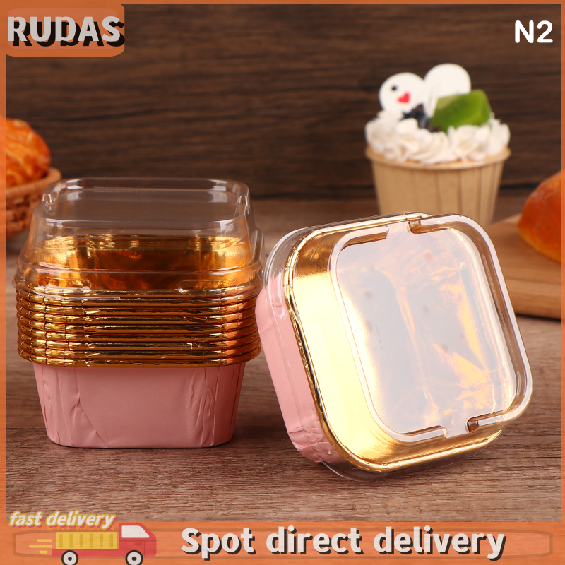 RUDAS 10 cái Muffin bánh cốc giấy vuông cupcake lót nướng bánh muffin hộp ly
