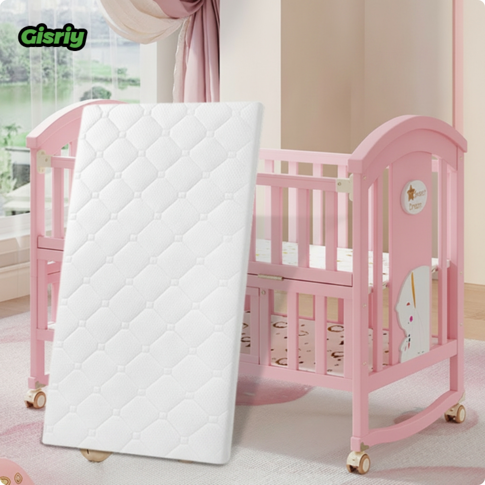 MagiDeal Slatted Pink Wooden Crib Compact Crib Mattress Set Heart Pattern Nursery Furniture Expandable Sleeping Surface for Babies, Infants ราคา 11,577 บาท*ส่งฟรี