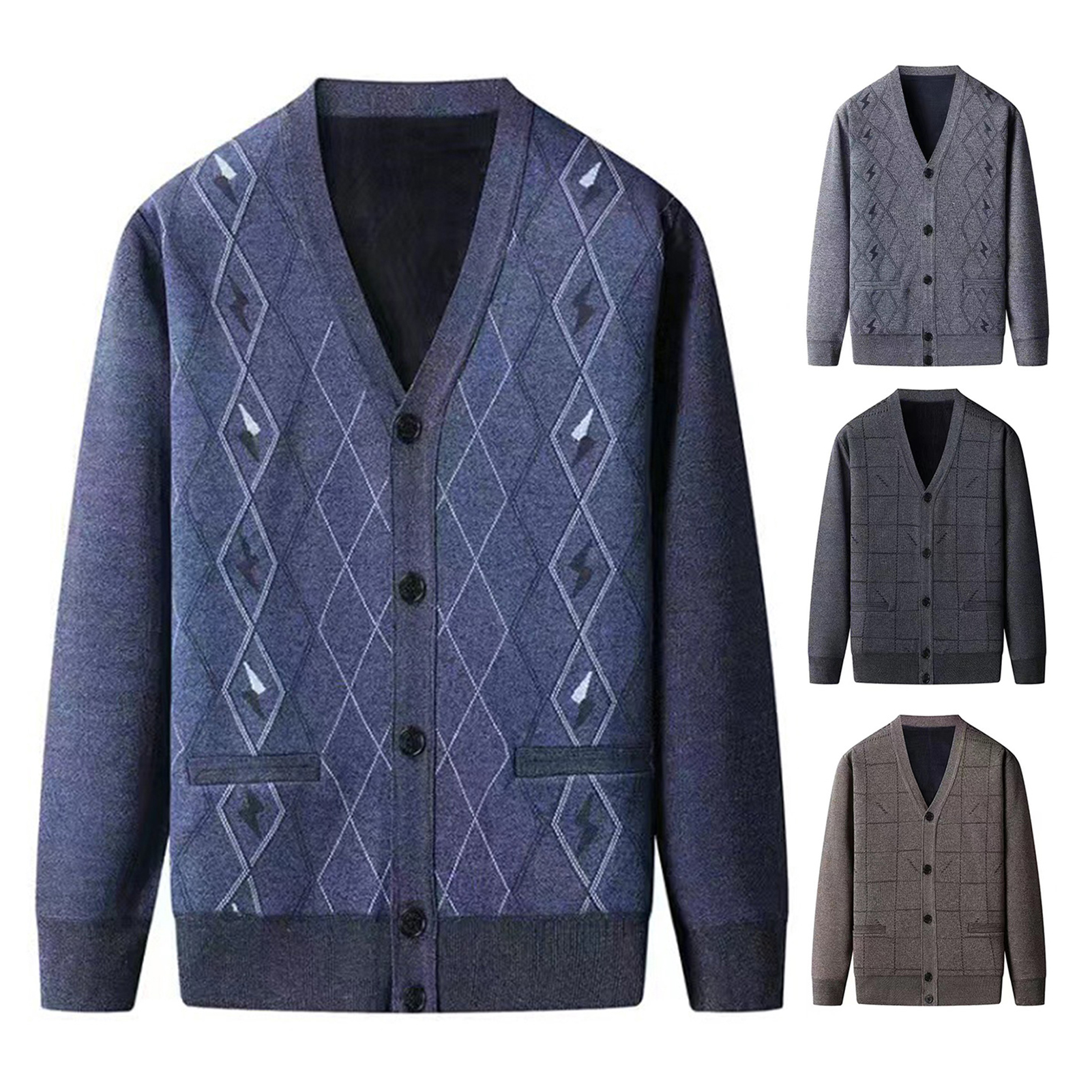Yitu Áo len áo cardigan cho nam Áo cardigan nam cổ chữ V ấm cúng và áo khoác Áo len cardigan nam cổ chữ V ấm áp cho mùa thu/Mùa Đông kết hợp các nút thiết kế dệt co giãn ấm áp hoàn hảo cho nam giới trung niên ở châu Á
