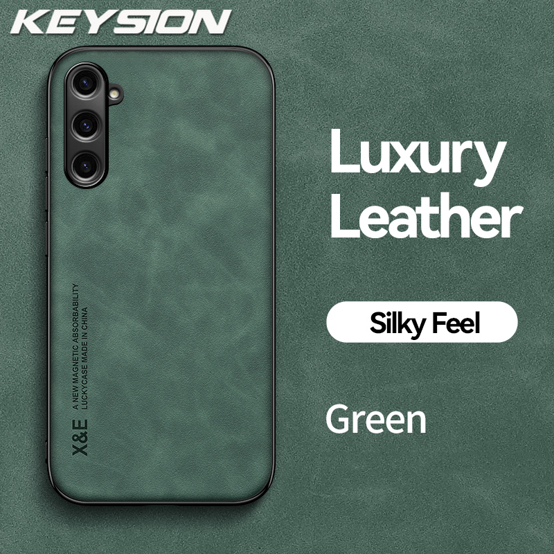 Keysion retro sang trọng Ốp da cho Samsung M34 5g S23 FE Silicone + PC vỏ lưng điện thoại chống sốc 
