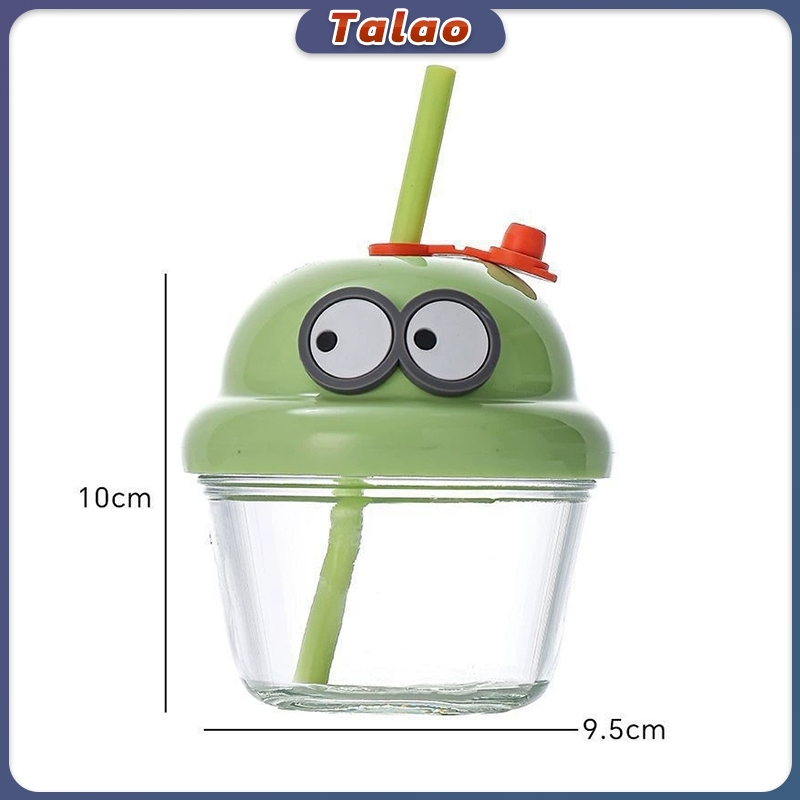 210ml Mini Glass Cup with Lid and Straw Cartoon Glass Milk Juice Cup Kids Glass Water Mug
