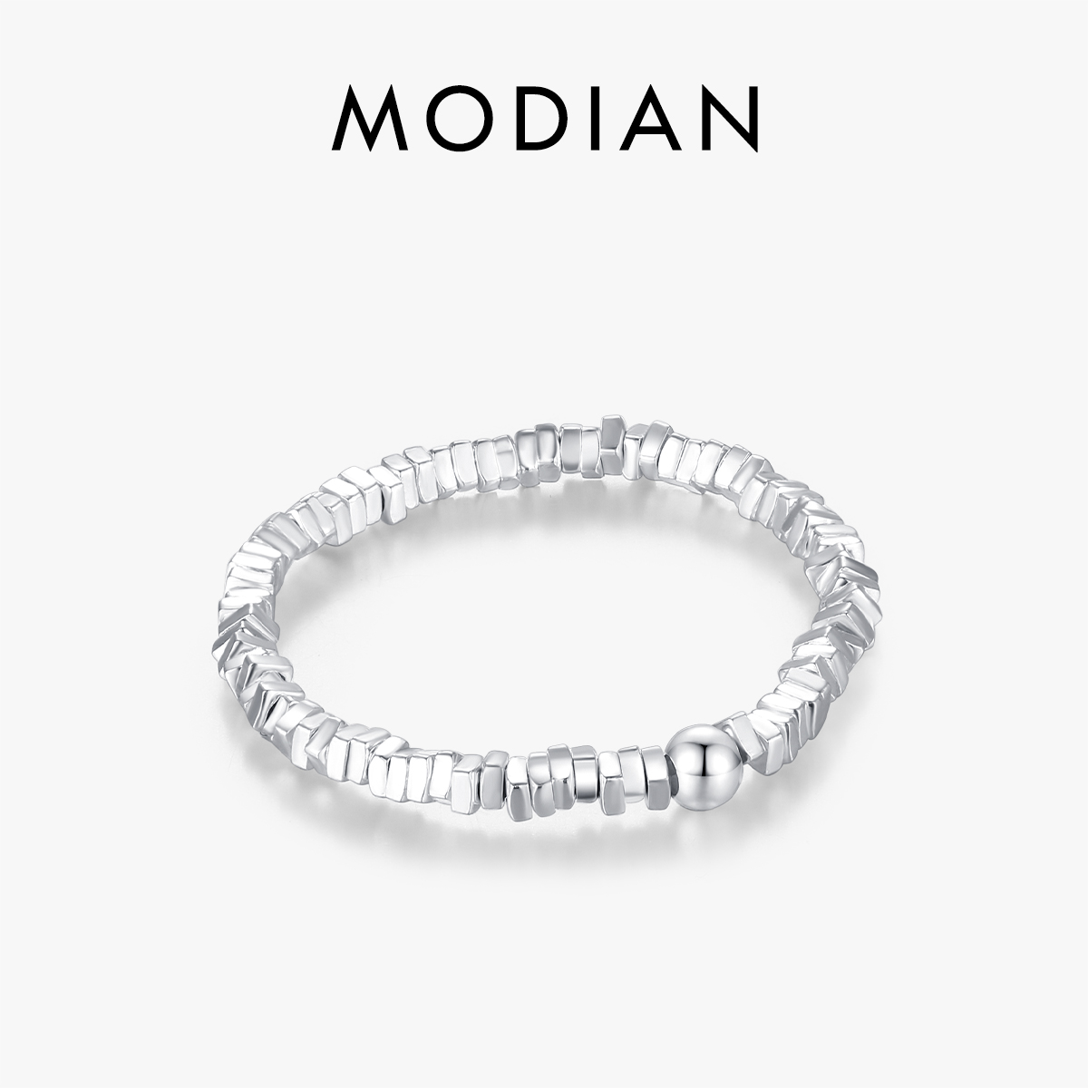 MODIAN 925 Sterling Silver Minimalism Adjustable Stackable Finger Ring Fashion Block Splicing Rings For Women Fine Jewelry Gifts ราคา 256 บาท*ส่งฟรี