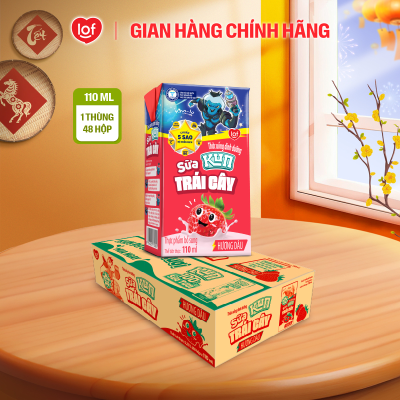 Sữa trái cây KUN vị dâu thùng 48 hộp x 110ml