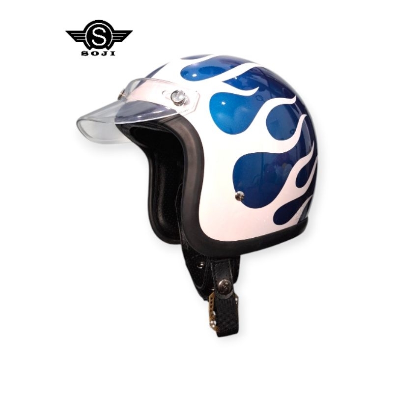 SOJI Helm Slim Head 500tx Flame Api Putih Pet Transparan Harga 450,000 rupiah*Gratis Ongkir