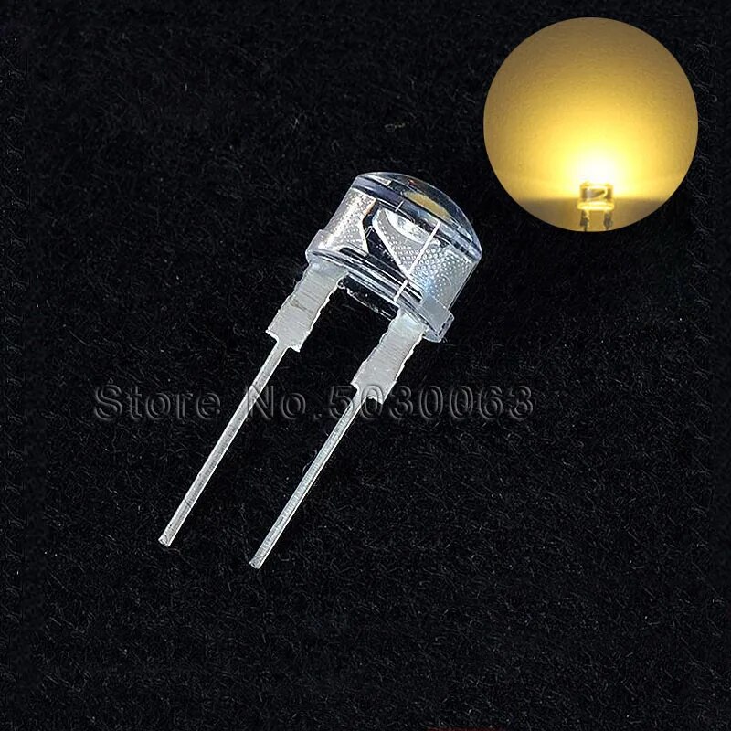 Thỏa thuận chính 500 cái/lốc 8mm 0.5W mũ rơm LED trắng ấm Điốt phát quang sáng F8 nhúng Đèn hạt loạn thị trong như nước