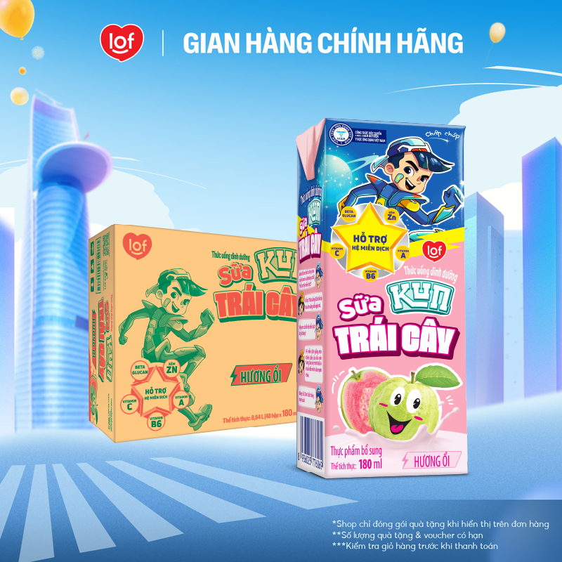 Sữa trái cây Kun vị ổi thùng 48 hộp x 180ml