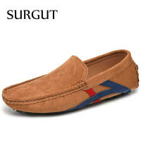 SURGUT Slip On Men Loafers Genuine Leather Lazy Shoes Mocasines Driving Casual Shoes For Men Unique Style Flats Plus Size 38~49