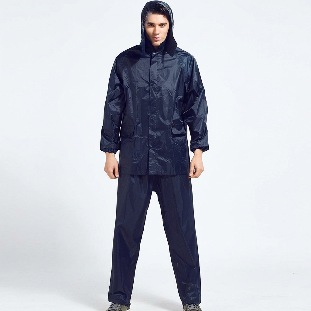 Waterproof Raincoat Suit For Men Lightweight Polyester Fabric Biker Rainwear Style Green