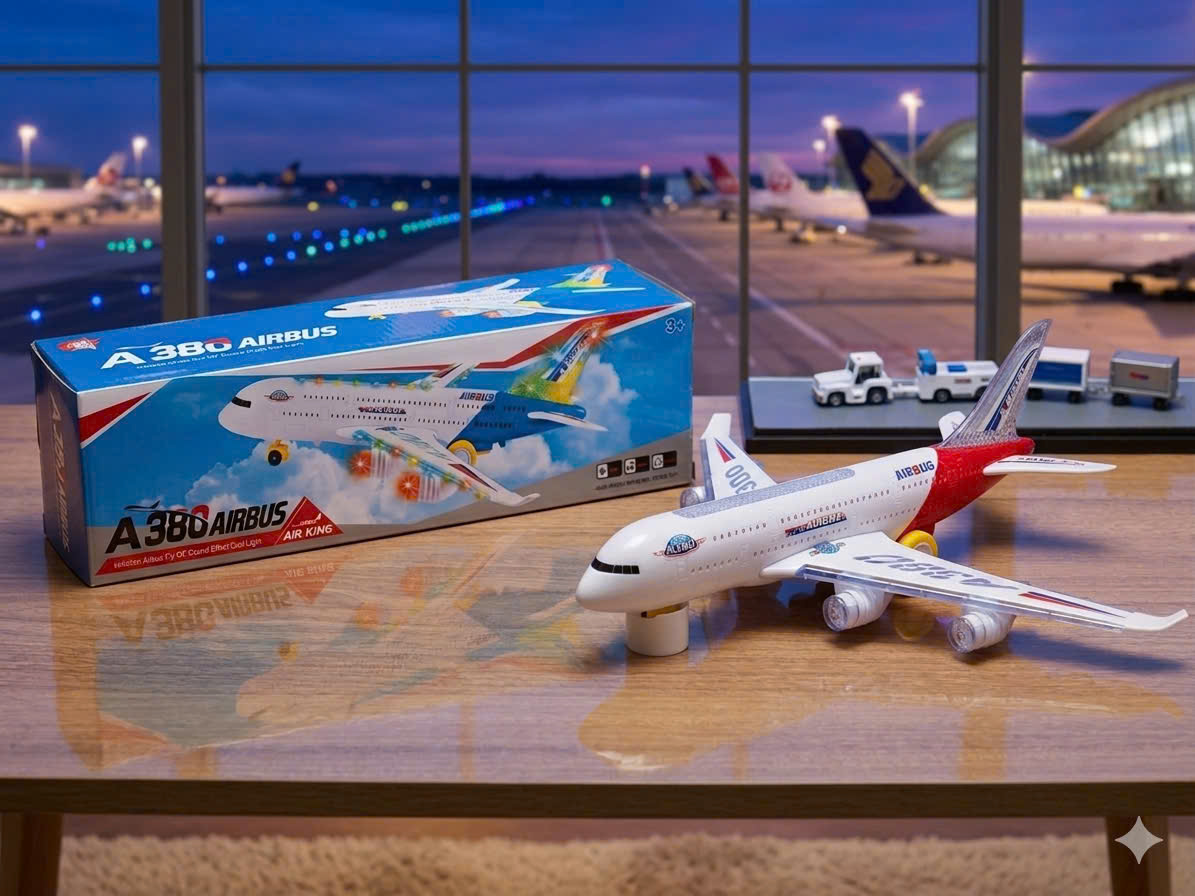 (Free Battery) Large Size 40cm Airbus A380 1-Storey / 2-Storey Airplane Model Toy with Battery, Music, Lights, Gift for Boys Available in Hcm