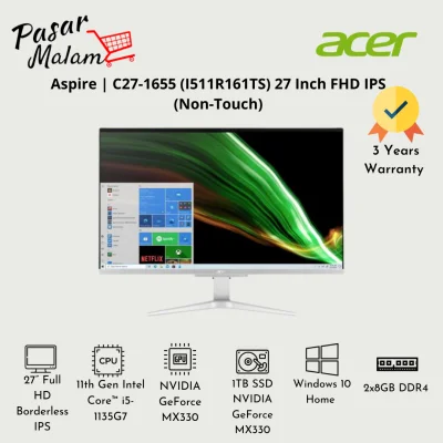 [NEW MODEL] Acer Aspire C27-1655 (i511R161TS) 27- Inch FHD IPS All-In-One Desktop 11th Gen intel Processor 16GB RAM
