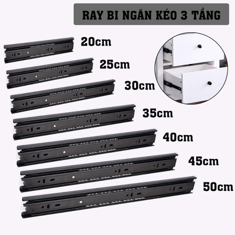 [HCM] (1 Căp)Bộ thanh ray trượt 3 tầng ngăn kéo tủ bàn máy tính, trang điểm thép không rỉ(25cm-50cm)- Joyee810