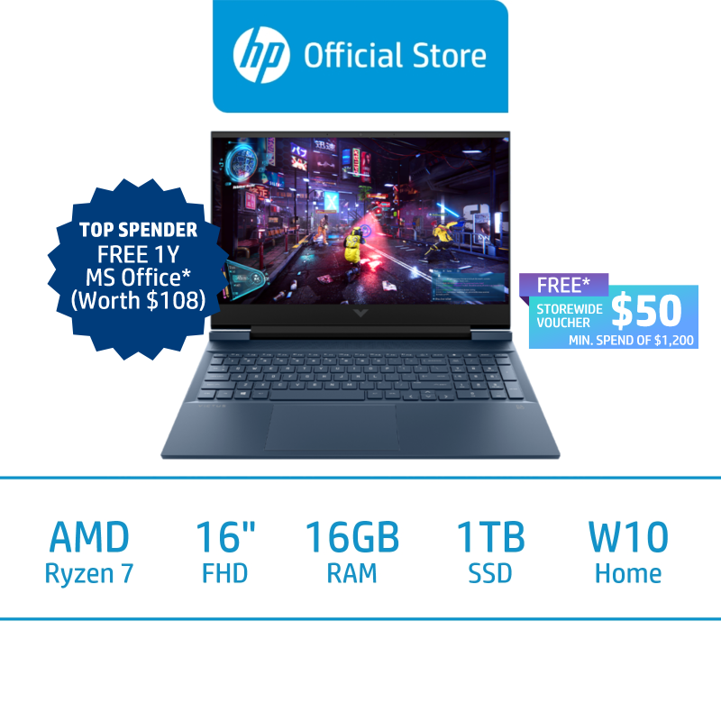 Victus by HP Laptop 16-e0095AX / AMD Ryzen 7 5800H / 16GB RAM / 1TB SSD / 16.1 FHD / Win 10 / 2 Years Onsite Warranty / 2 Years ADP