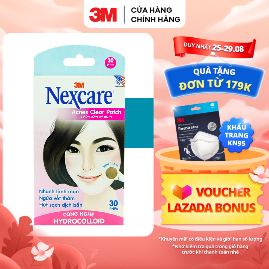 Miếng dán mụn bọc 3M™ Nexcare™, siêu mỏng, tiệt trùng, không thấm nước, 30 miếng, 8mm, Giảm viêm, ngừa sẹo, giảm thâm