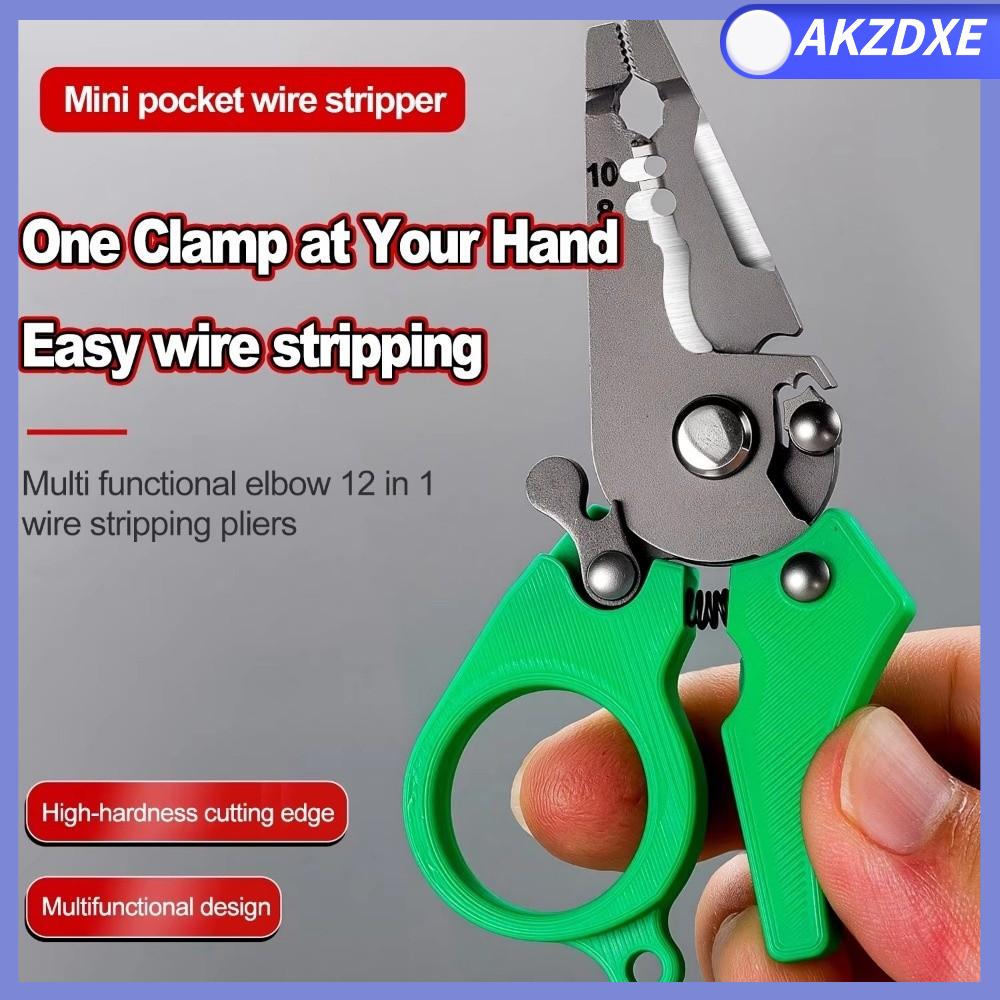 AKZDXE mini Kìm bóc dây Đa chức năng Chuyên nghiệp Kìm cắt và ép Di động Kích thước bỏ túi Dụng cụ bóc dây chia tách Dành cho thợ điện cáp