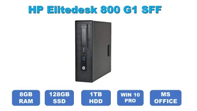 HP Elite desk 800 G1 SFF i5 4th Gen 8gb Ram 128gb ssd (OS installed) and 1TB hdd (Extra storage) win 10 Pro, ms office with FREE WIFI Dongle(Refurbished)
