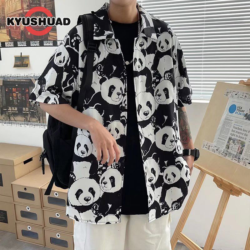 KYUSHUAD Men's shirt - Summer fun panda full print short-sleeved shirt Men's hip hop loose casual floral shirt Hawaiian Songkran shirts ราคา 184 บาท*ส่งฟรี