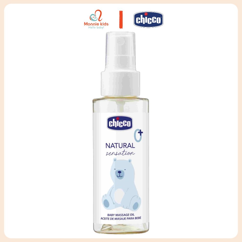 Dầu massage cấp ẩm và hỗ trợ đàn hồi da Chicco Natural Sensation 100ml cho bé sơ sinh - Monnie Kids