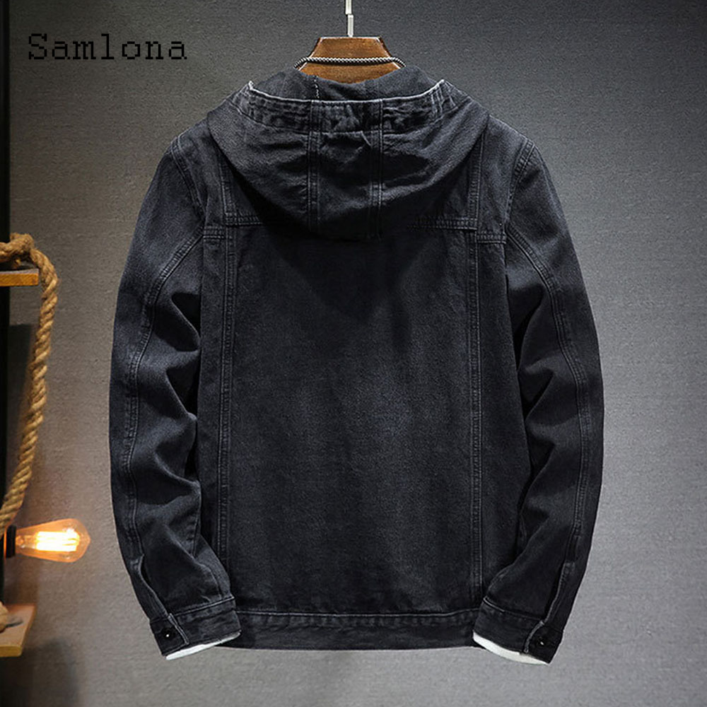 Cỡ lỡn 4XL 5XL Mens Giản Dị vải bò có mũ Áo Khoác Nam Dài Tay Áo Đa-Túi Jean Áo Khoác nam cổ điển Cơ