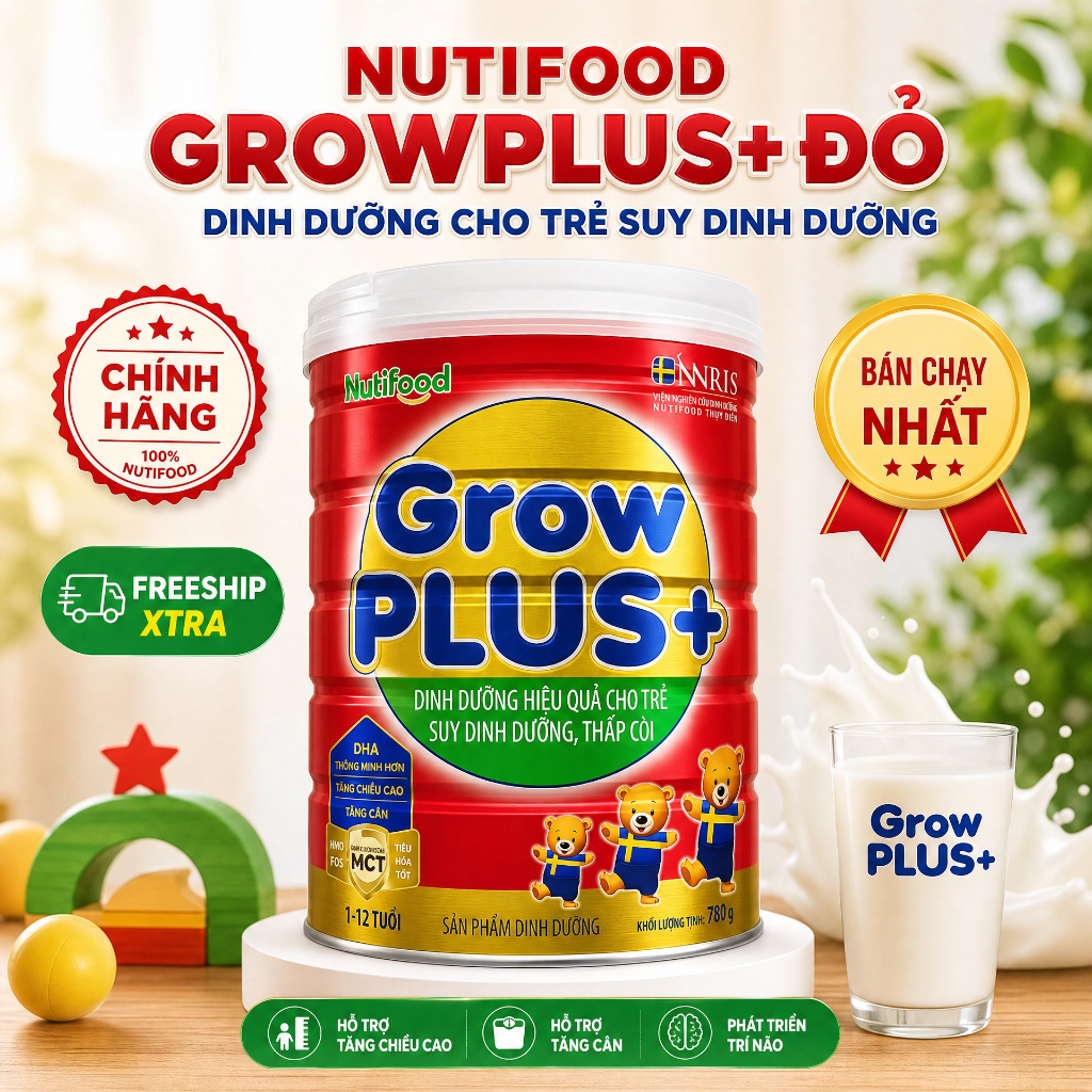 Sữa Nutifood GrowPLUS+ Đỏ 780G - Dinh Dưỡng Hiệu Quả Cho Trẻ Suy Dinh Dưỡng, Thấp Còi