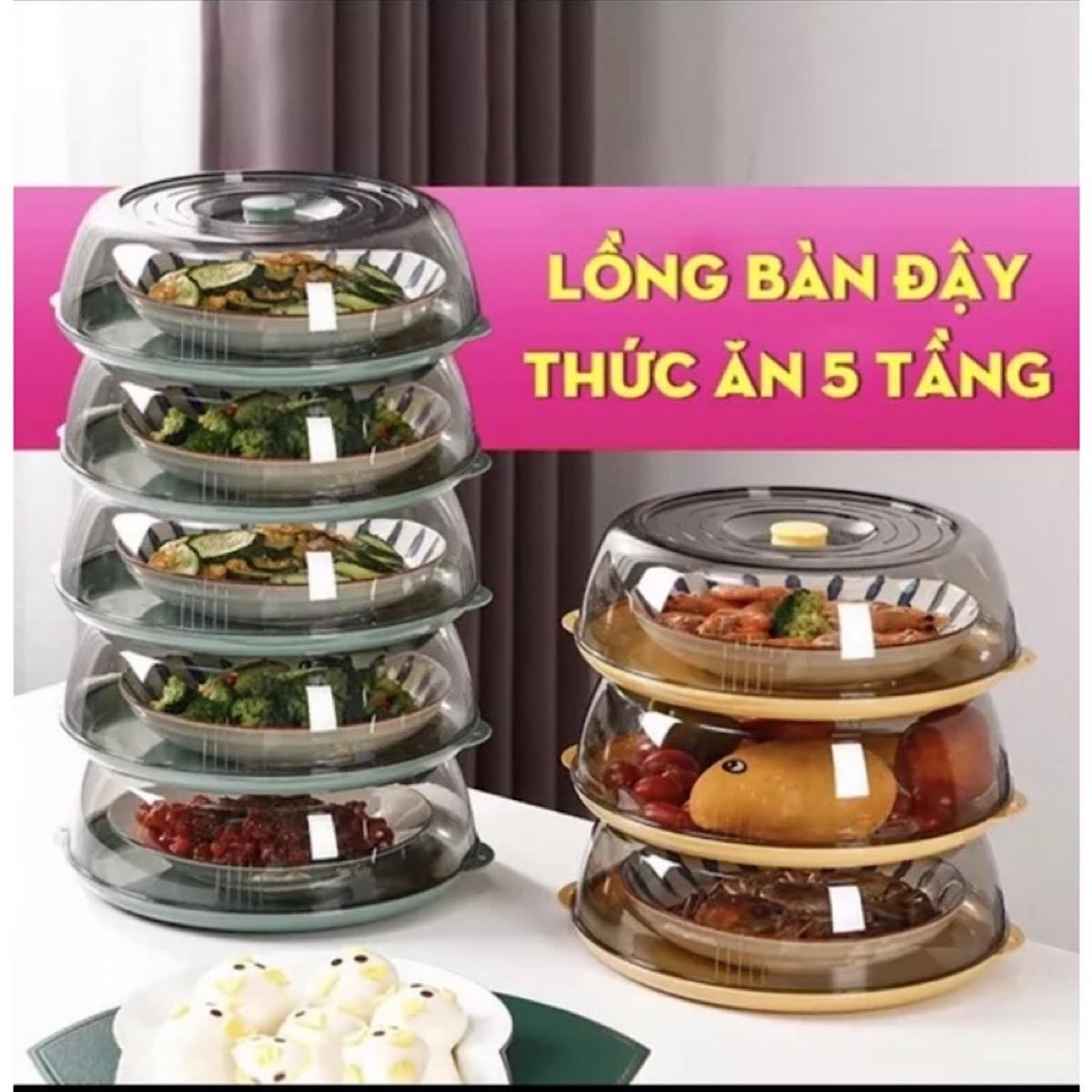 Lồng bàn 5 tầng giữ nhiệt chống bụi, hộp đựng thức ăn giữ nhiệt cao cấp 5 tầng