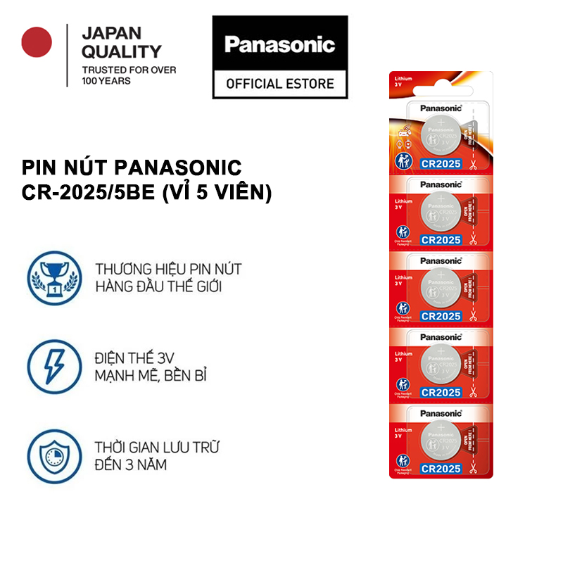 Pin nút Panasonic CR-2025/5BE (Vỉ 5 viên) - Hàng chính hãng