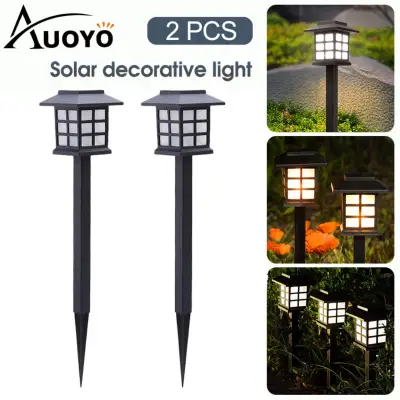 Auoyo 2PCS Solar Garden Lights Outdoor Lighting Waterproof LED Solar Stake Light Lantern Style Outdoor Decorative Light Auto On/Off for Garden Yard Pathways