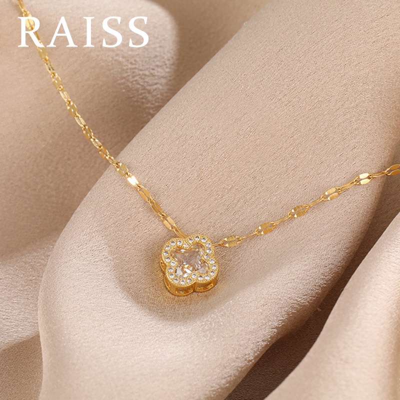 Raiss 18k Dát Vàng bốn lá Vòng cổ cỏ ba lá Vòng cổ thép không gỉ cho phụ nữ không phai