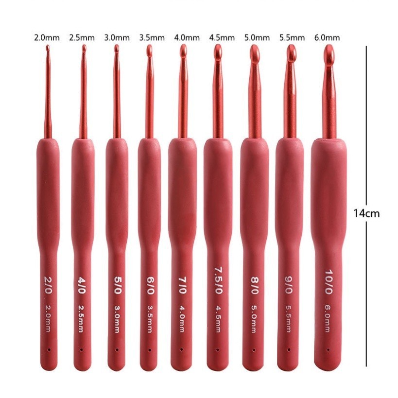 9Pcs Tulip crochet hook set 2.0-6.0mm Anti Slipped Red Crochet Needle DIY Hand Woven Accessories
