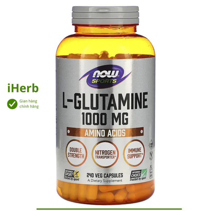 Sports, L-Glutamine, 1,000 mg, NOW Foods, 240 Veg Capsules - iHerb Vietnam