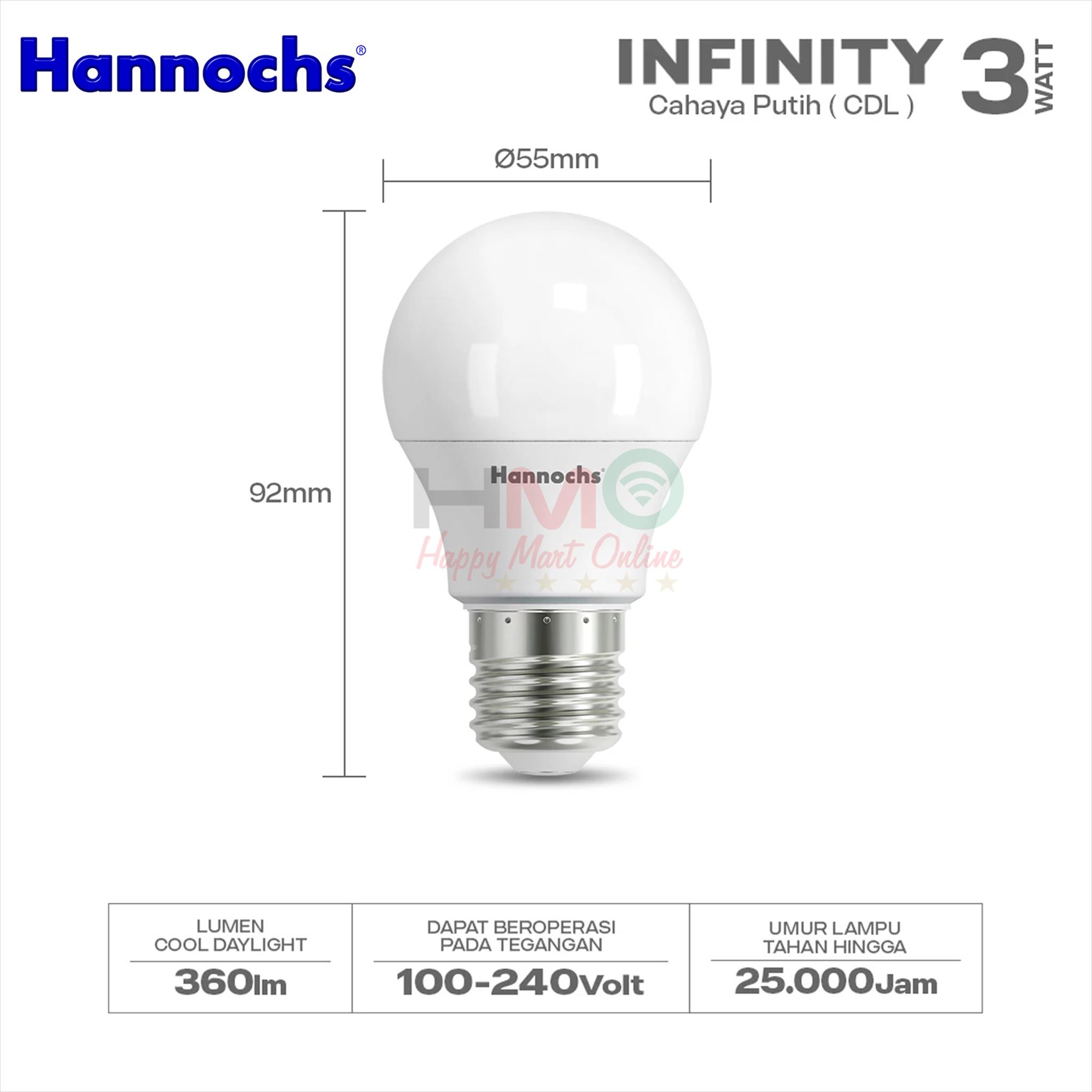Hannochs Infinity Lampu Bohlam LED Infinity 3W 5W 8W 10W 12W 15W Watt Cahaya Putih Terang Garansi 2 Tahun Resmi 6500 K