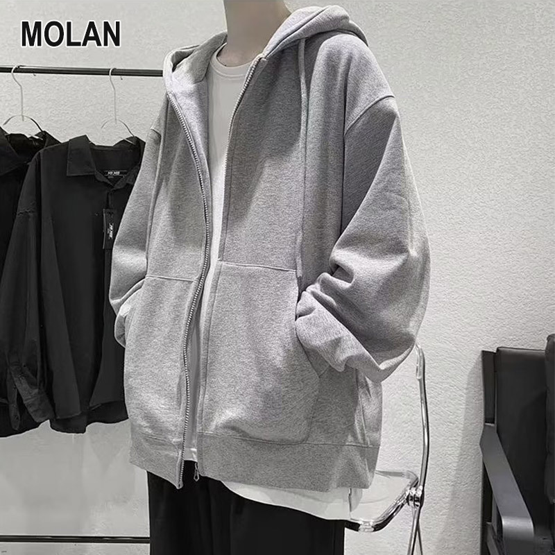 MOLAN áo khoác hoodies nam-Áo khoác sweater Áo khoác Áo Chui Đầu Có Mũ đơn giản rộng của Nam Khoá Kéo không Áo Hoodie lông cừu