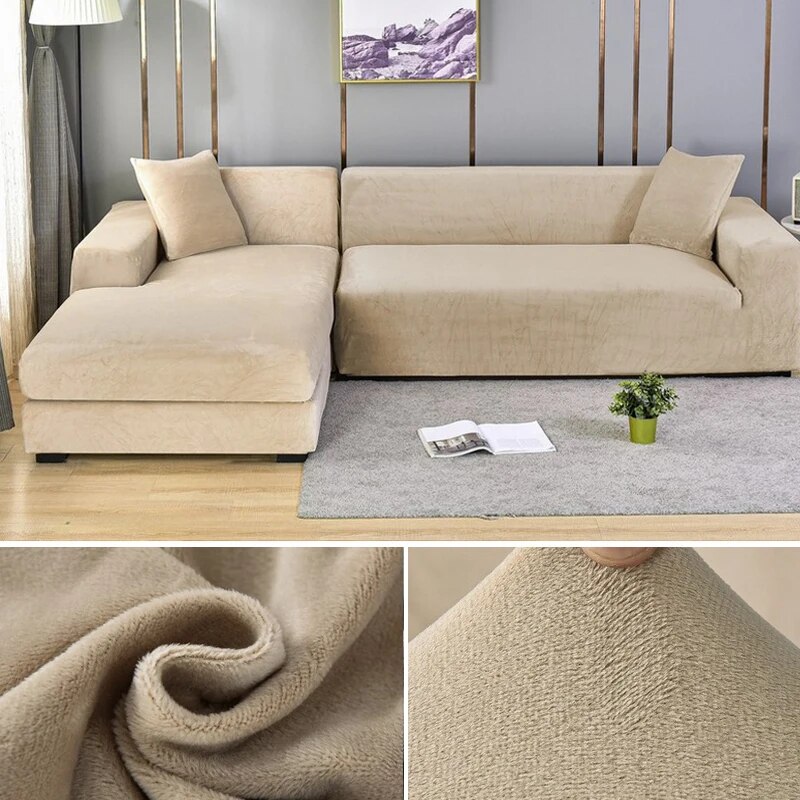 Velvet Sofa Cover Thick Elastic 1/2/3/4 Seater Sofa Cover for Living Room Velvet Plush L Shaped Corner Sofa Cover Couch Cover.