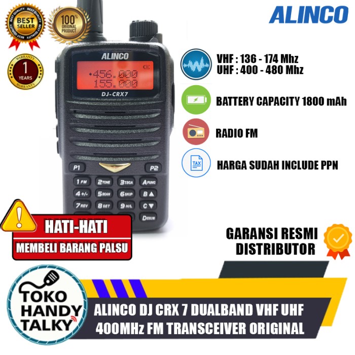 ALINCO DJ CRX 7 DUALBAND HT ALINCO DJ CRX7 HT GARANSI RESMI-Shelishop13 Harga 1,405,000 rupiah*Gratis Ongkir