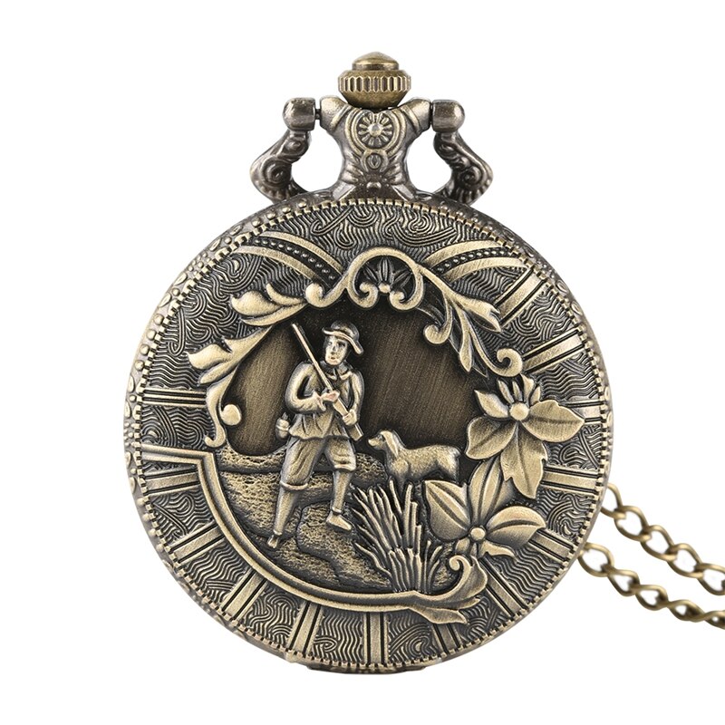Retro Shepherd Farmer Design Bronze Pocket Watch Chain Flower Cover Classic Arabic Numeric Scale Fob Clock Necklace Pendant Gift 2019 2020 (1)