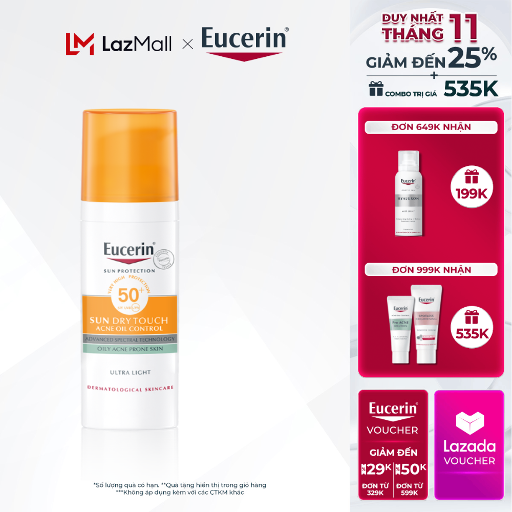 Gel Chống Nắng Kiểm Soát Nhờn Eucerin Sun Dry Touch Oil Control Face SPF50+ 50ml