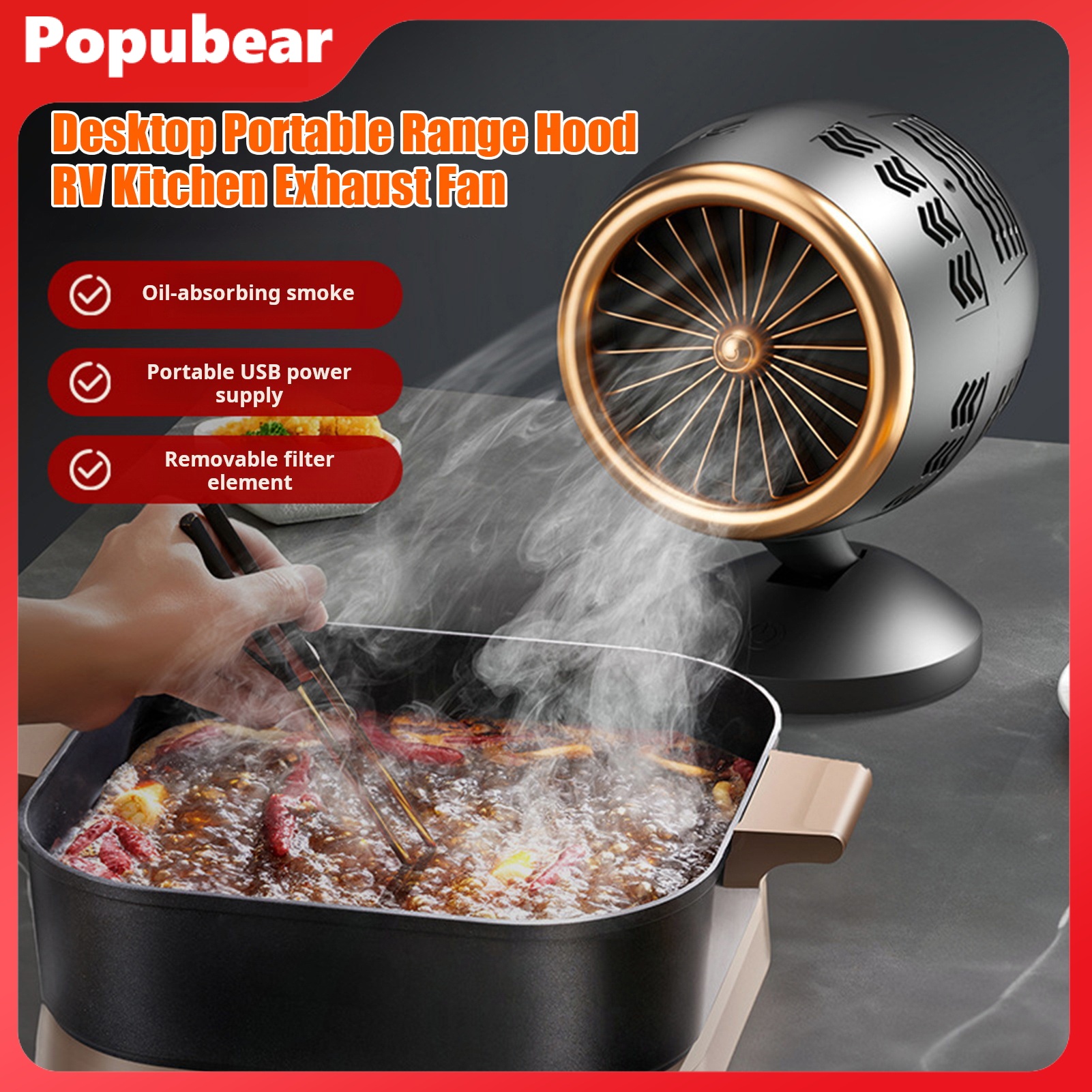 Portable Range Hood USB Powered 3-Speed Suction Fan Detachable Filter Desktop Kitchen Extractor Fan ราคา 996 บาท*ส่งฟรี