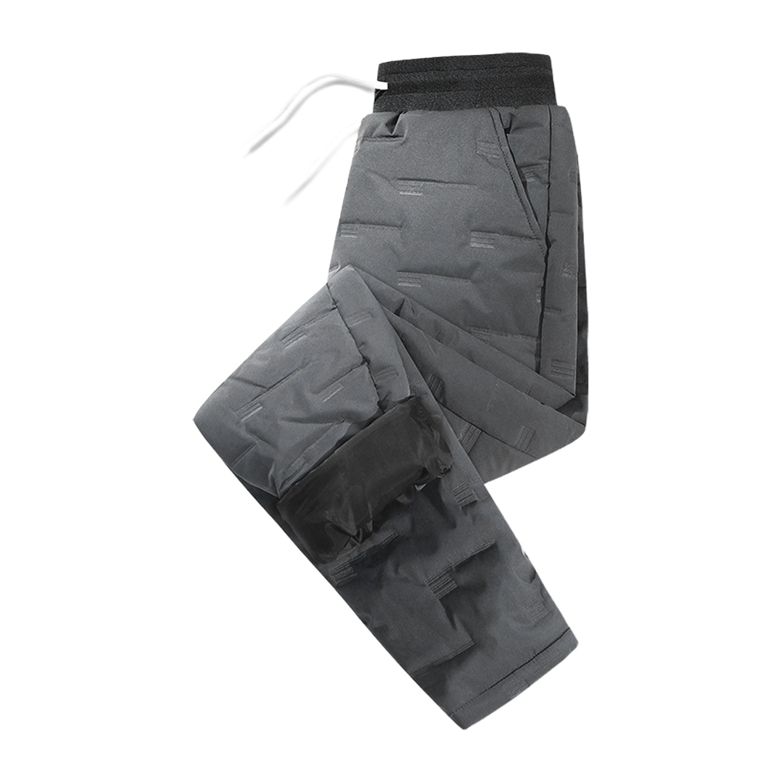 UHH Men Trousers Three-dimensional Pattern Pants Winter Men’s Thick Padded Pants Elastic Waist Drawstring Ankle-banded Warm Trousers for Sport Travel Work – Smooth Surface Solid Color Casual Outdoor - 4