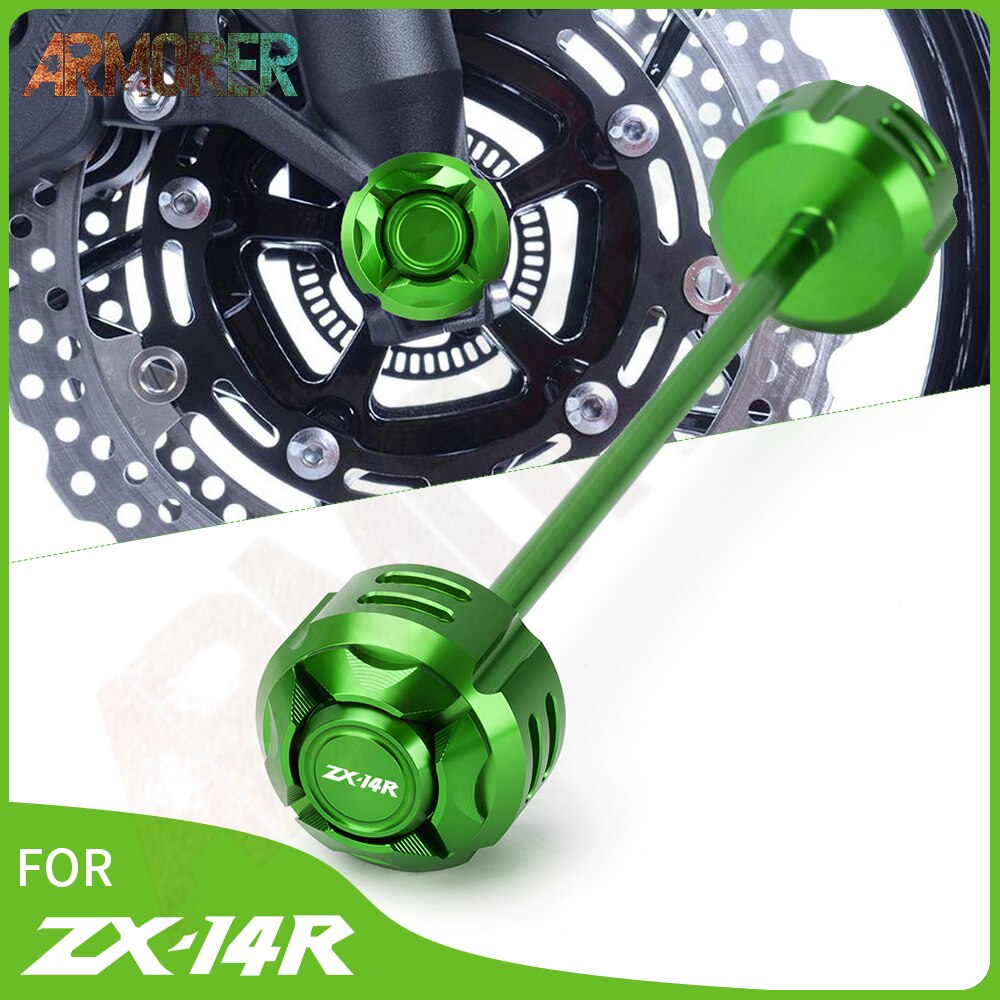 Motorcycle Alumimun Essories For KAWASAKI ZZR1400 ZZR 1400 ZX-14R ZX14R ZX 14R Front Axle Fork Crash Sliders Wheel Protector