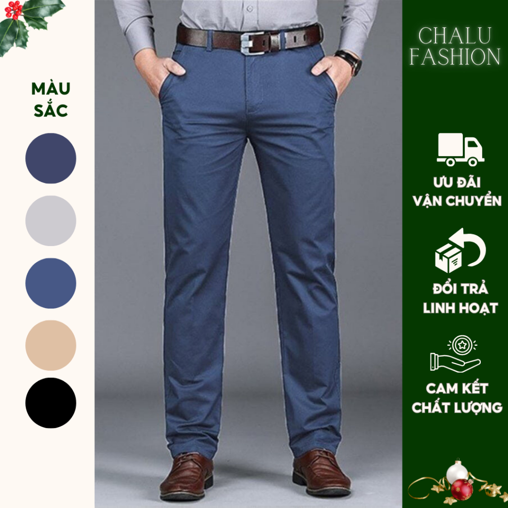 RASATRTWE Quần Kaki Nam Ống Đứng Trẻ Trung, Quần Tây Âu Công Sở, Trung Niên, Vải Kaki Co Giãn Tốt, Chống Nhăn 32