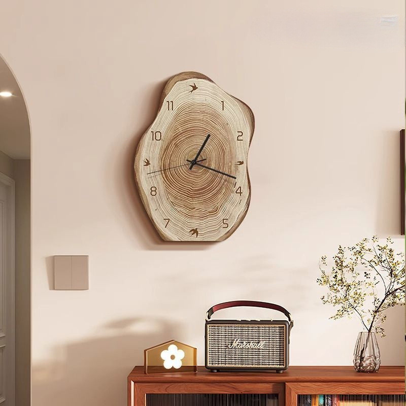 Warm.home-MY Wooden Wall Clock Silent Quartz Wood Grain Minimalist Scandinavian Decor Rumah Tangga Living Room Office