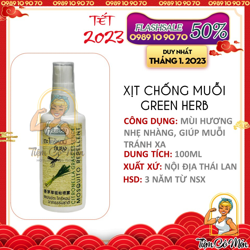 Chai xịt chống muỗi tinh dầu sả green herb thái lan - 50ml - hàng chính hãng