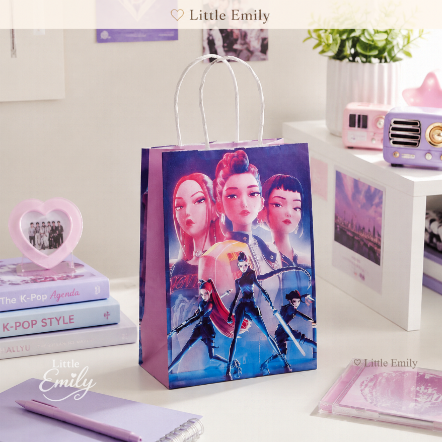 FP3345 (12PCS) HANDLE Huntrix Kpop Demon Hunters Gift Paper Loot Bag Party Souvenir Giveaway