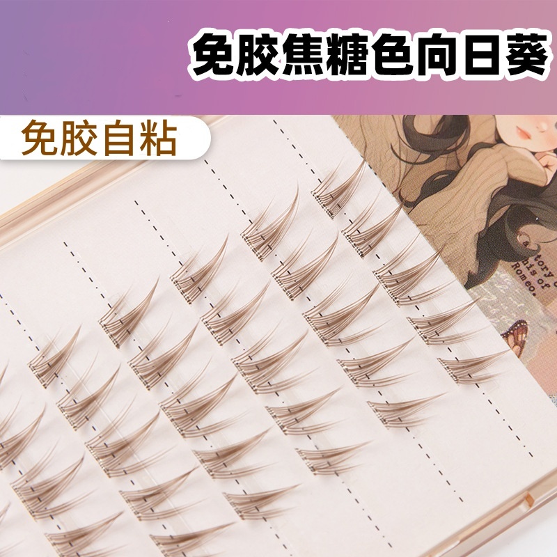 [8 Gói] Lông Mi Giả Tự Dính Không Keo Dán Màu Caramel Lông Mi Hướng Dương Màu Nâu Bộ Ba Lông Mi Nâu Đen AJ-VN