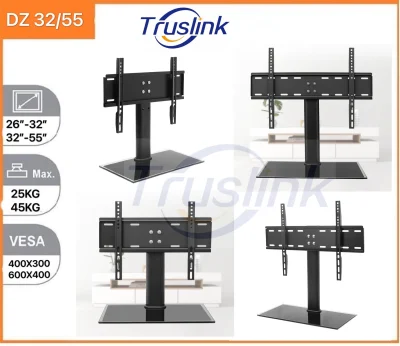 [SG Seller]Truslink TV Table Stand / TV Base / Table Top Stand / Tempered Glass Universal TV Stand - Table Top TV Stand for 26-32 Inch And 32-55 Inch LCD LED TVs - Height Adjustable TV Base Stand with Tempered Glass Base & Wire Management, VESA-----DZ3255
