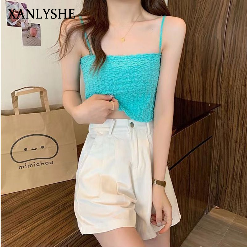 XANLYSHE ฤดูร้อนจีบสายเดี่ยวขนาดเล็กเสื้อกั๊กหลังสวยสาวๆที่มีแผ่นรองหน้าอกห่อหน้าอกสาวร้อนใส่ไปข้างนอกซับในท่อสั้นชุดชั้นใน ราคา 36 บาท*ส่งฟรี