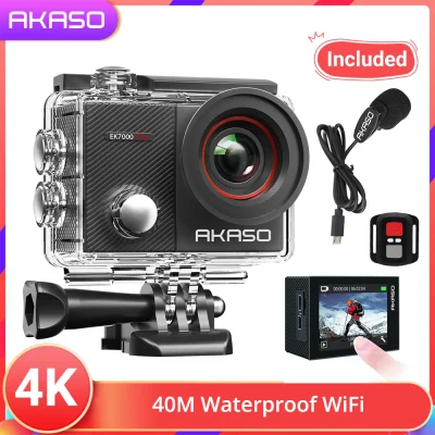 【Upgraded Version】AKASO EK7000 Pro 4K/25fps, 2.7K/30fps, 1080P/60fps 16MP Action Camera with 2 Touch Screen EIS Adjustable View Angle 40m Waterproof Camera Remote Control Sports Camera with Helmet Accessories Kit