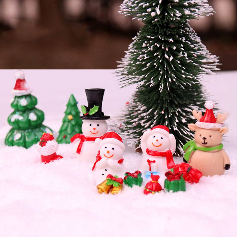 Tree Christmas Santa Claus Snowman Ornaments Miniature Decor Figurines Garden