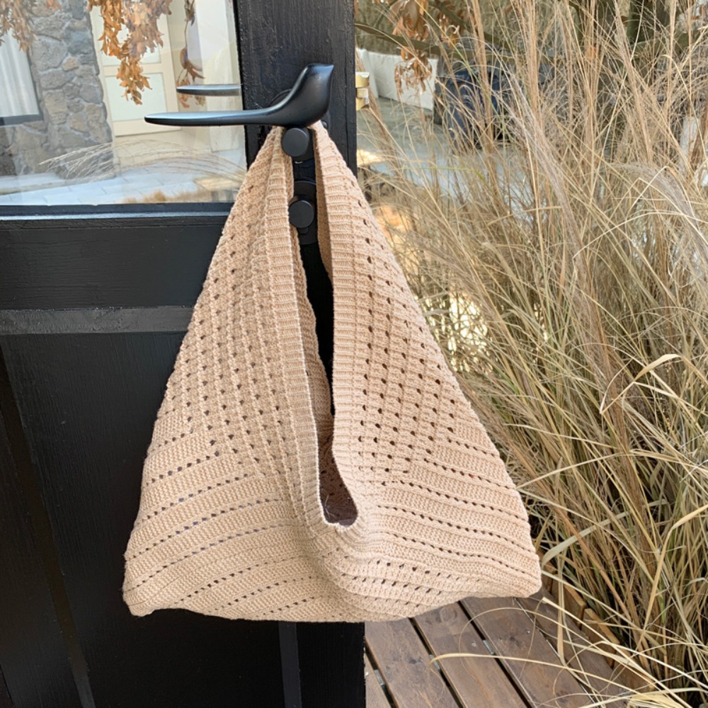 HERWK Bohemian Túi đan lỗ rỗng Dung lượng lớn Túi đựng đồ Túi đeo vai bãi biển Đơn giản Túi xách Túi xách móc Ngoài trời - 2