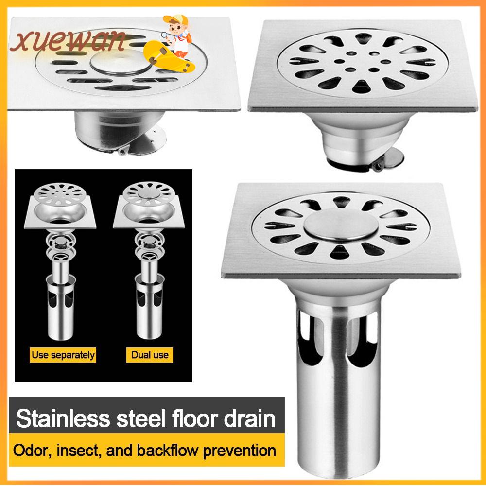 XUEWAN Hình vuông Cống thoát nước sàn nhà tắm Thép không gỉ Có nắp lưới Bộ lọc cống Bền Chống mùi Cống thoát nước sàn hai mục đích Phụ kiện máy giặt phòng tắm